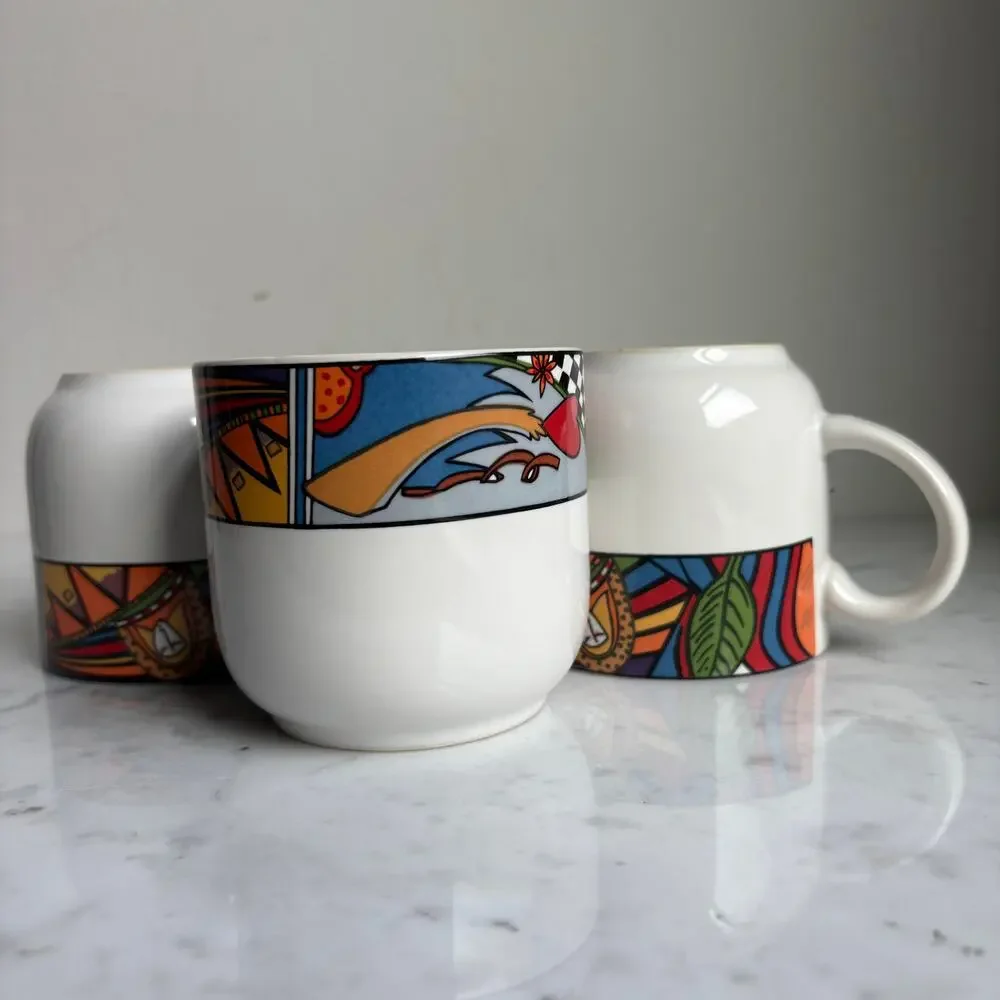 Vitromaster Metropolitan 1991 Coffee Mugs Set of 4 Colorful Art Deco Design